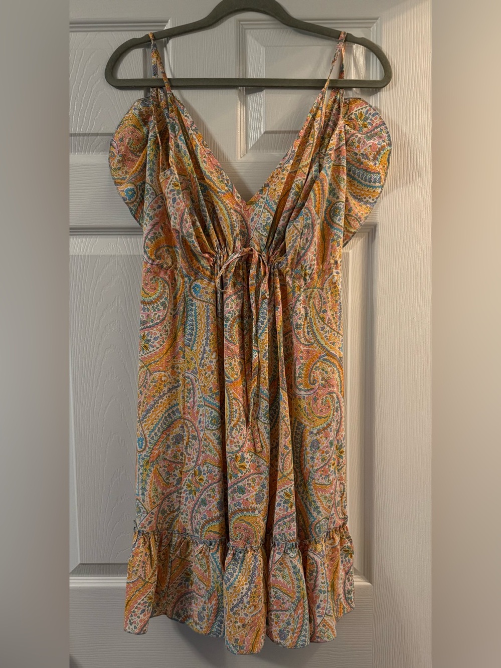SHEIN Yellow Multi Paisley Midi Dress with Tie Front
